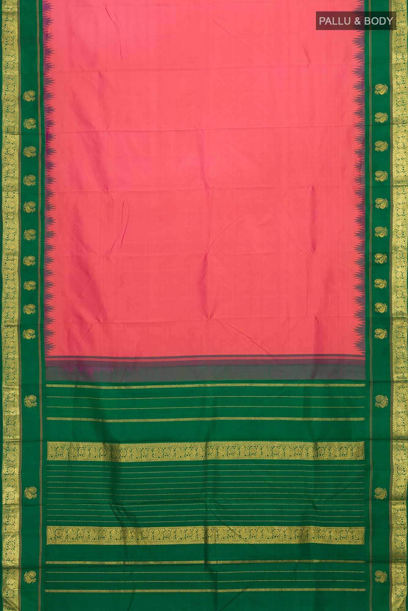 Pure Silk Pure Zari Pink with Orange Dual Tone Kanchipuram Saree