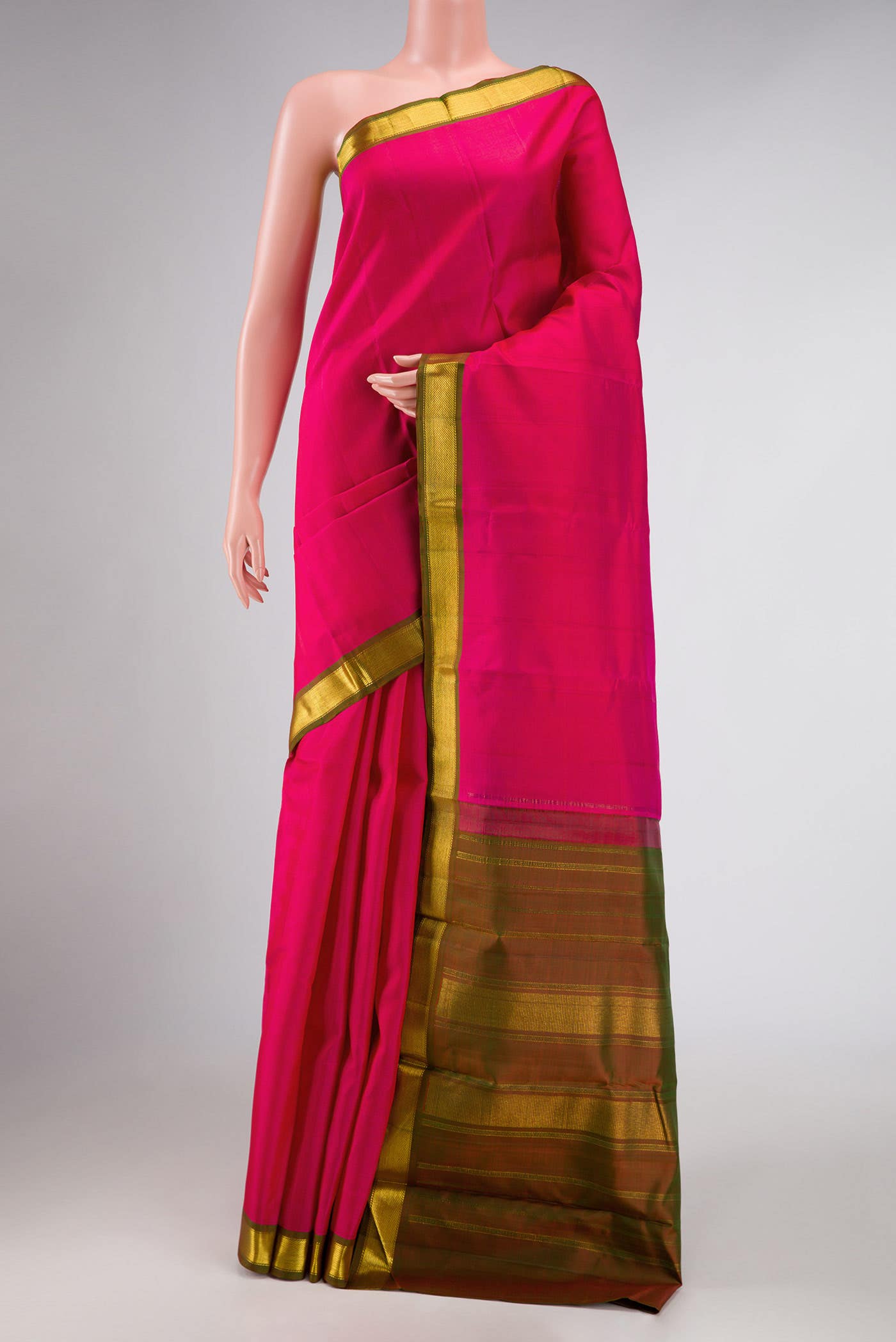 Pure Silk Pure Zari Dark Pink Dual Tone Kanchipuram Saree