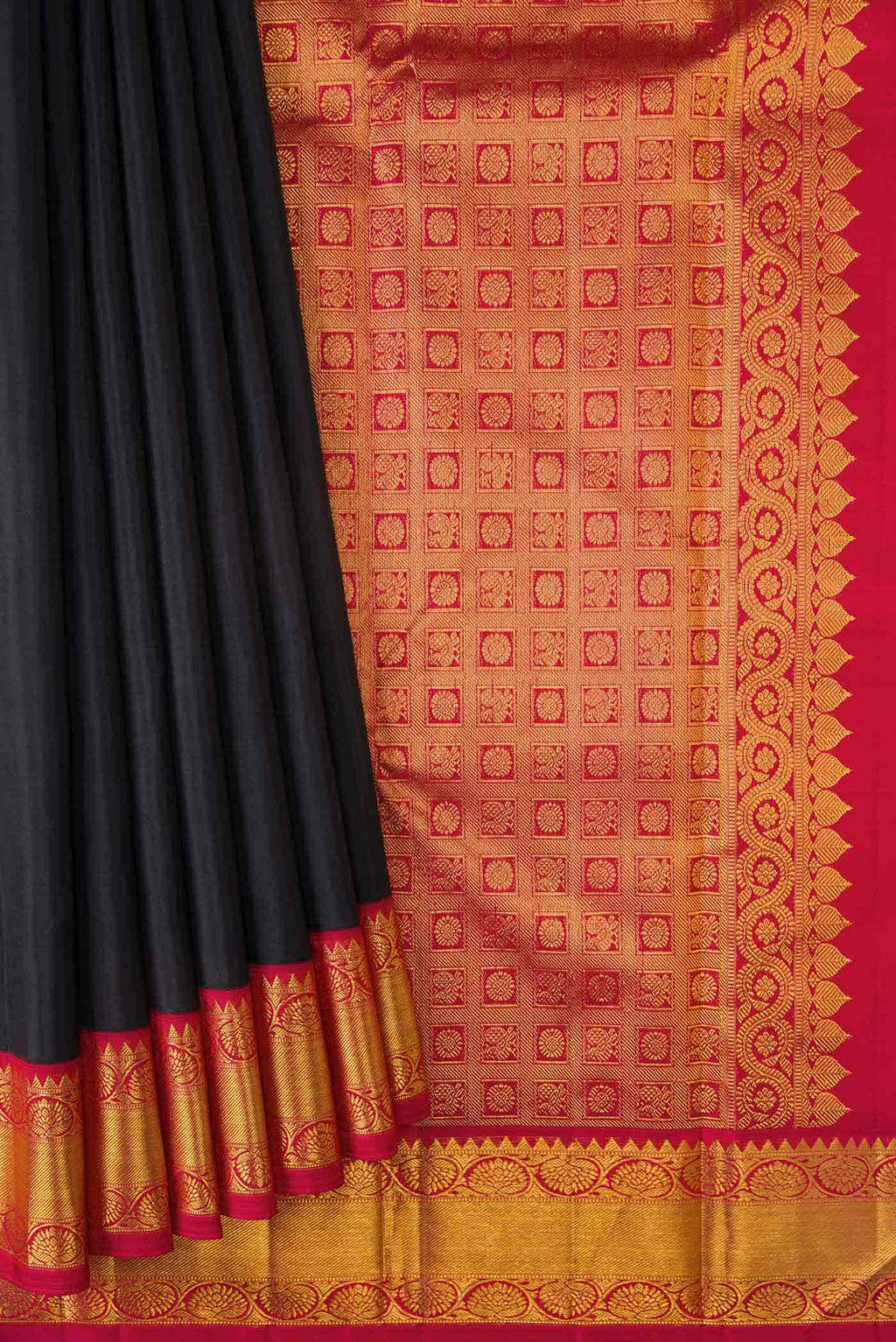 Pure Silk Pure Zari Black Dual Tone Kanchipuram Saree