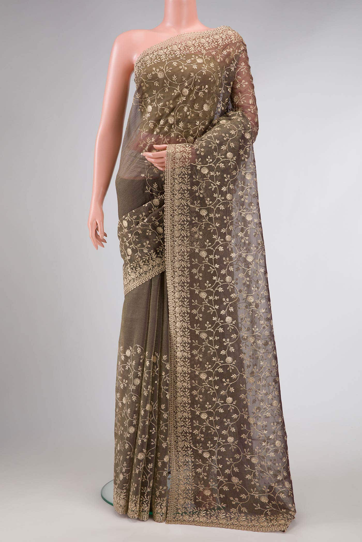 Brown Dual Tone Organza Silk Saree