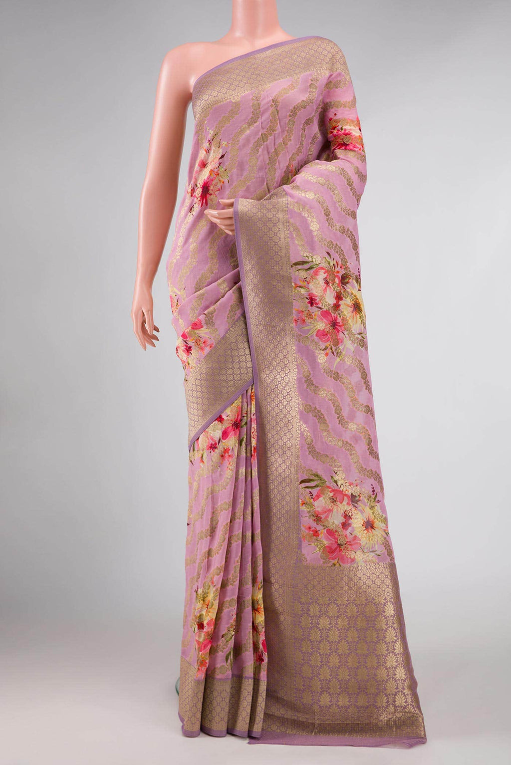 Pink Dual Tone Mysore Georgette Saree