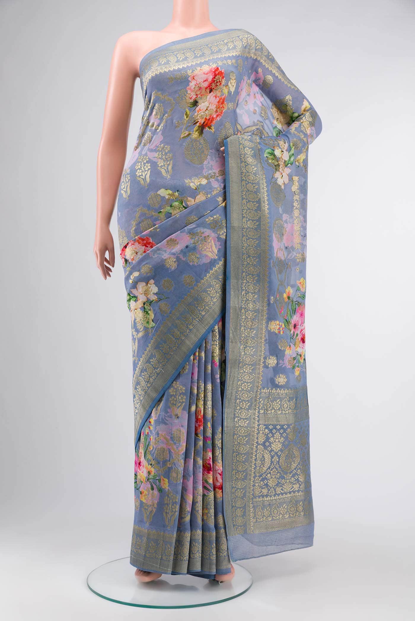 Blue Banarasi Georgette Saree