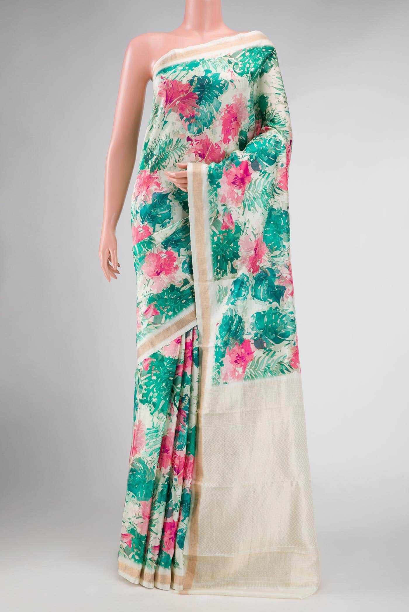Off White Dual Tone Kanchipuram Silk Saree