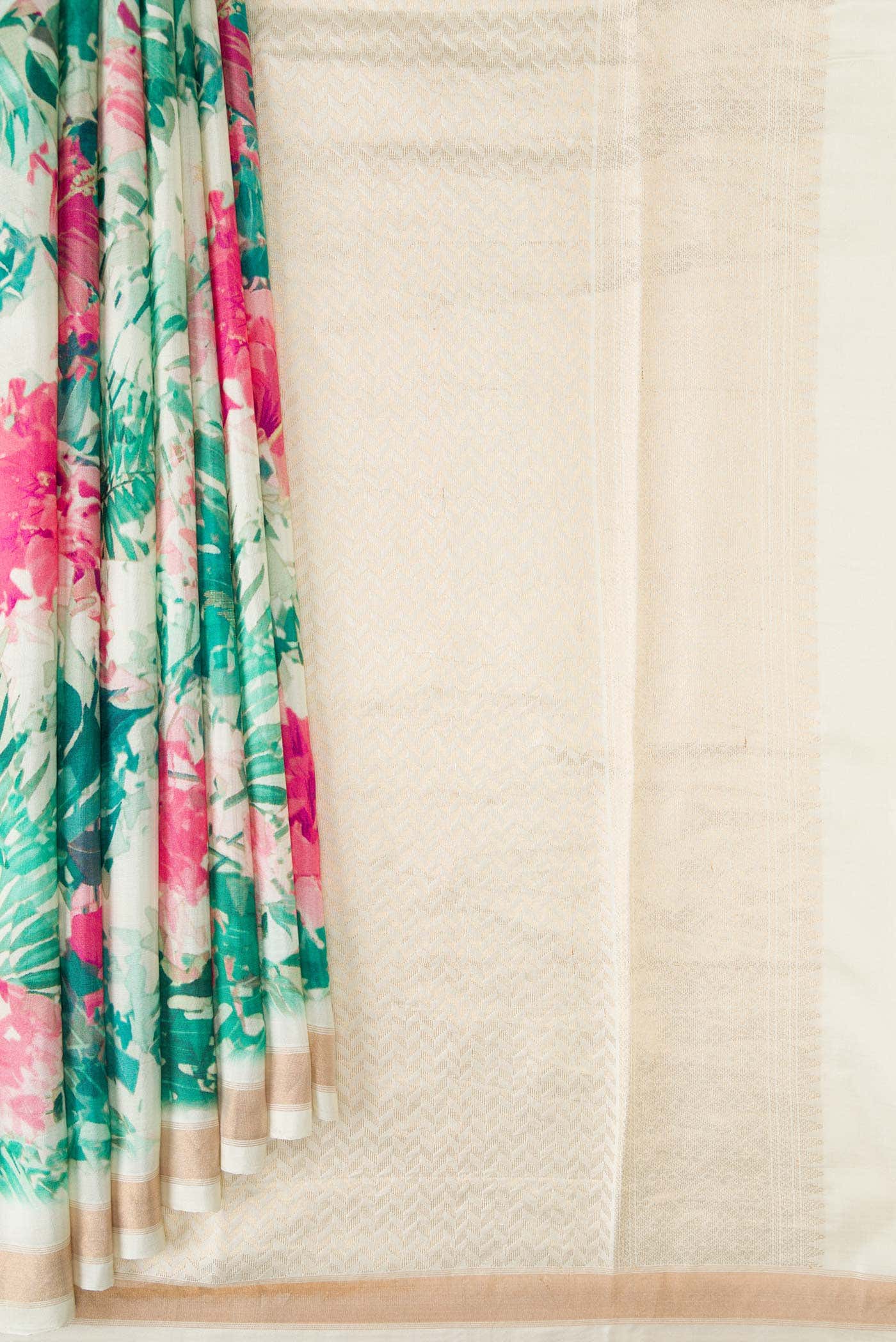 Off White Dual Tone Kanchipuram Silk Saree