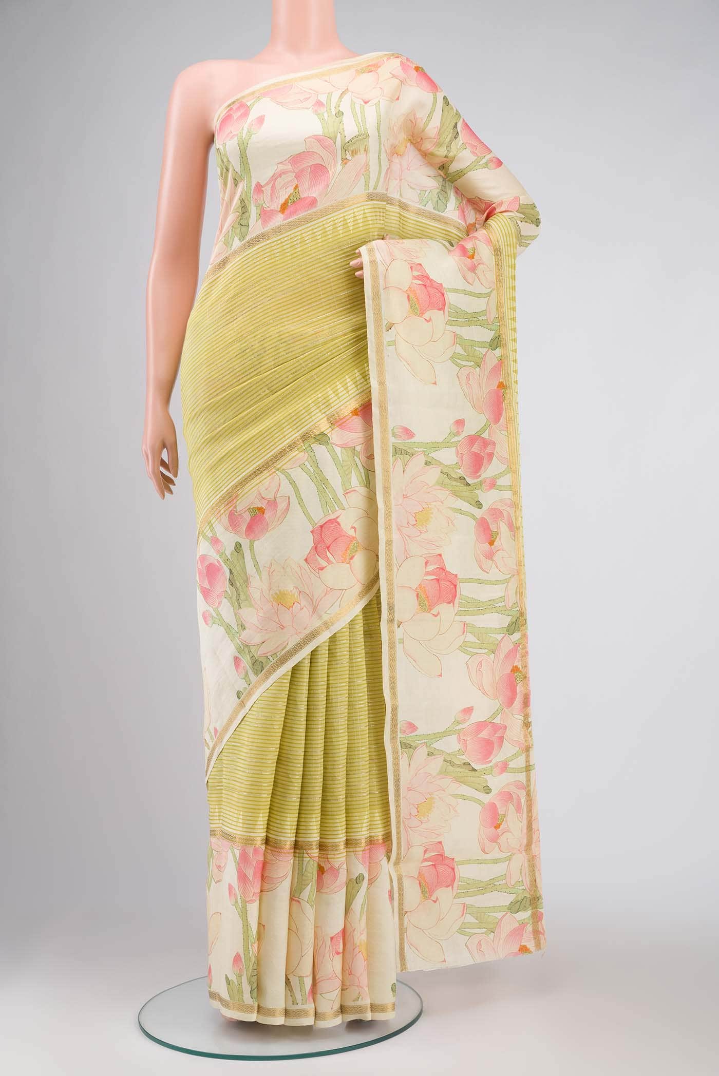 Yellow Printed Silk Saree