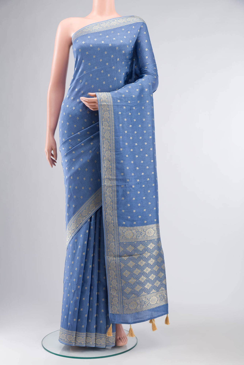 Blue Blended Tussar Silk Saree