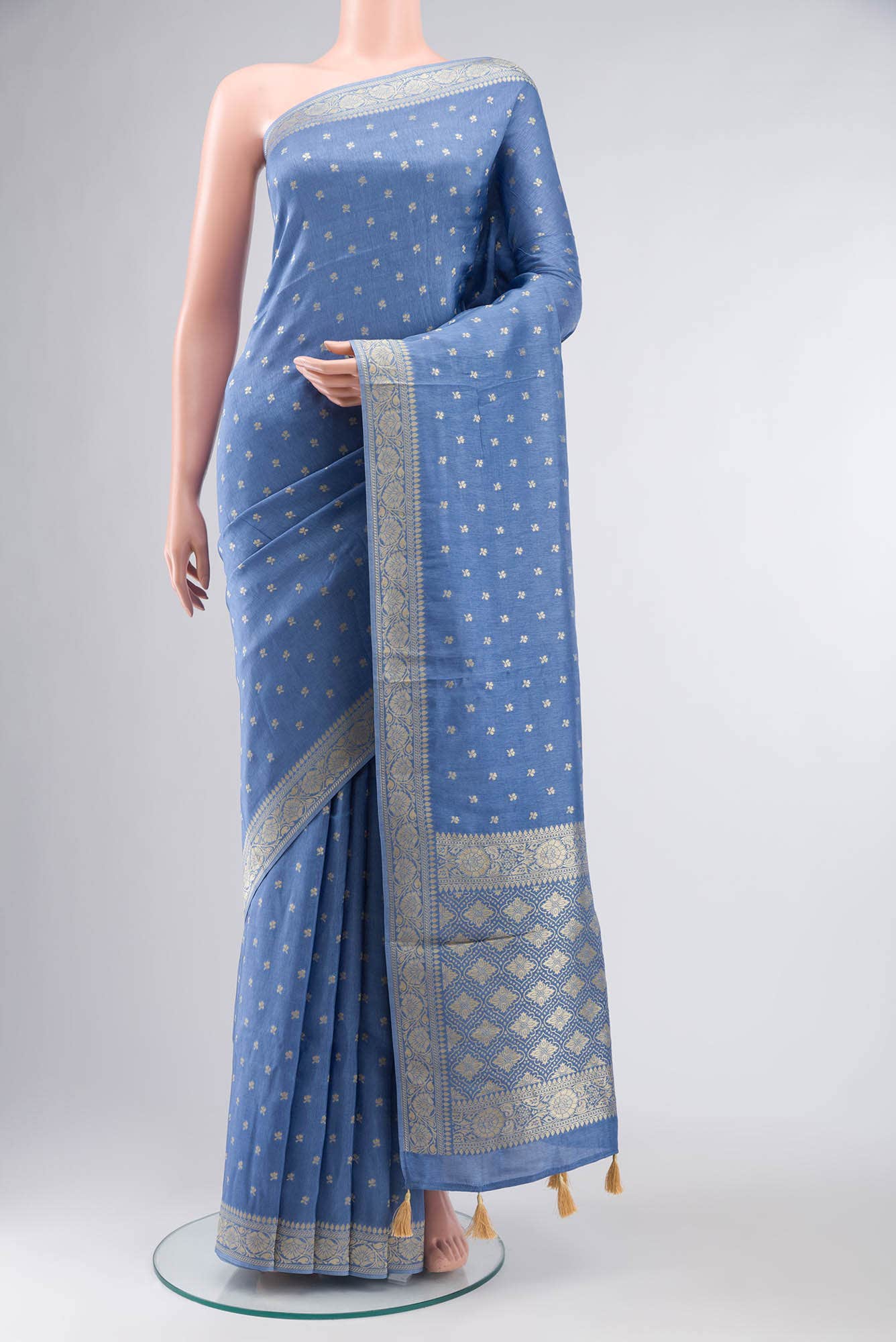 Blue Blended Tussar Silk Saree
