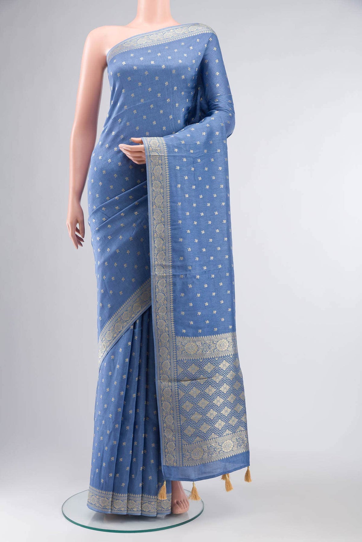 Blue Blended Tussar Silk Saree