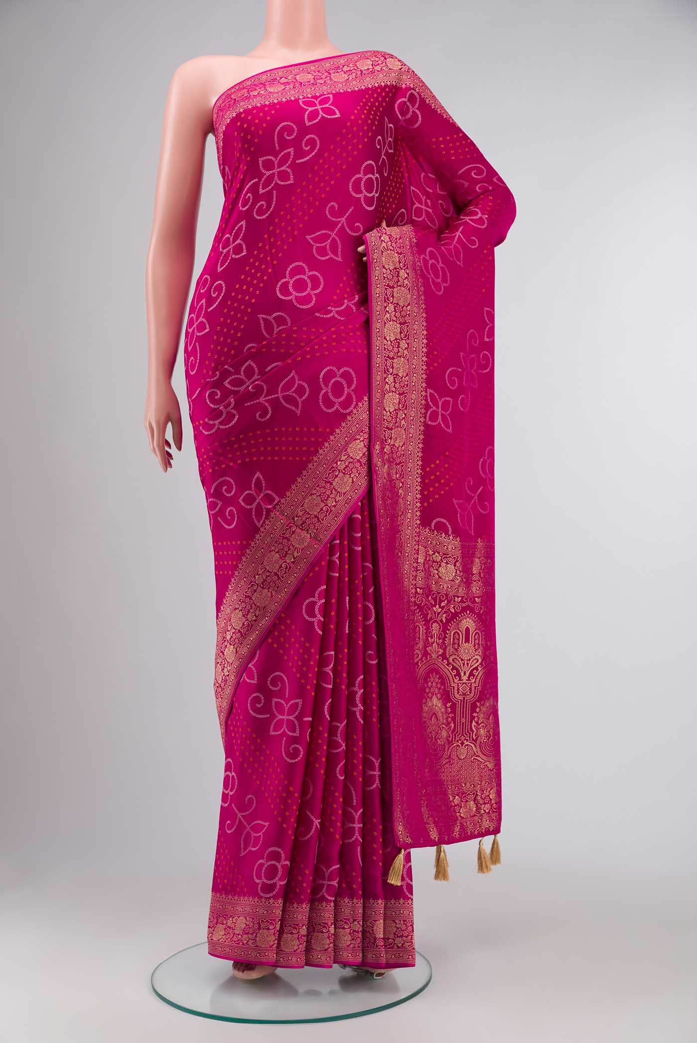 Pink Satin Crepe Saree