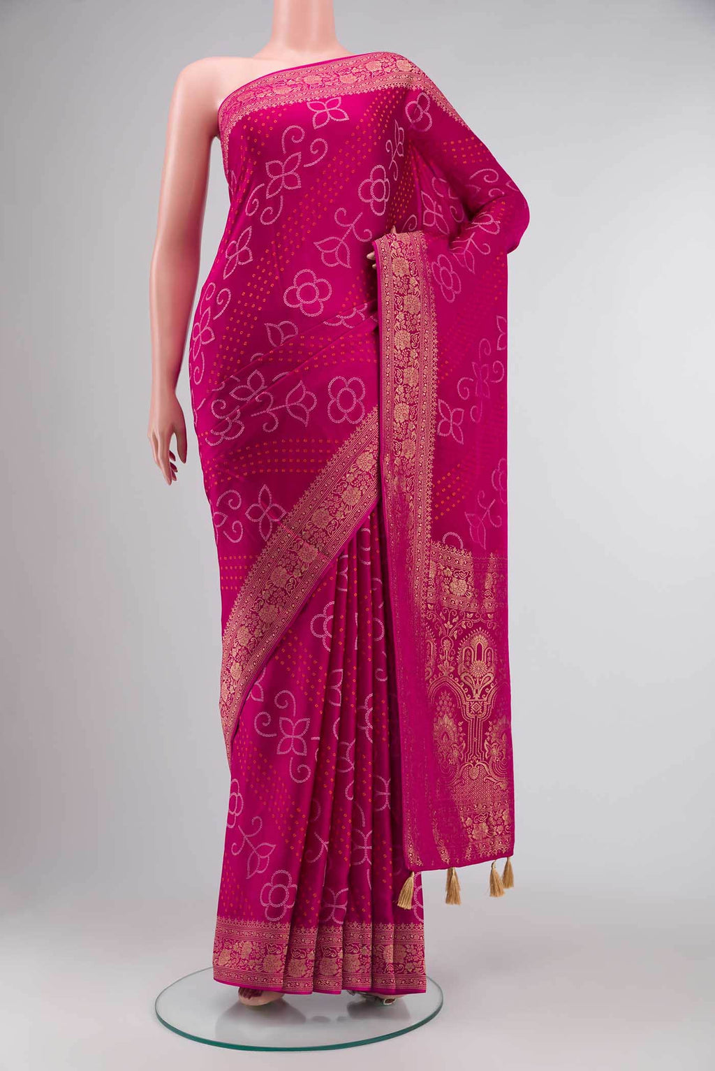 Pink Satin Crepe Saree