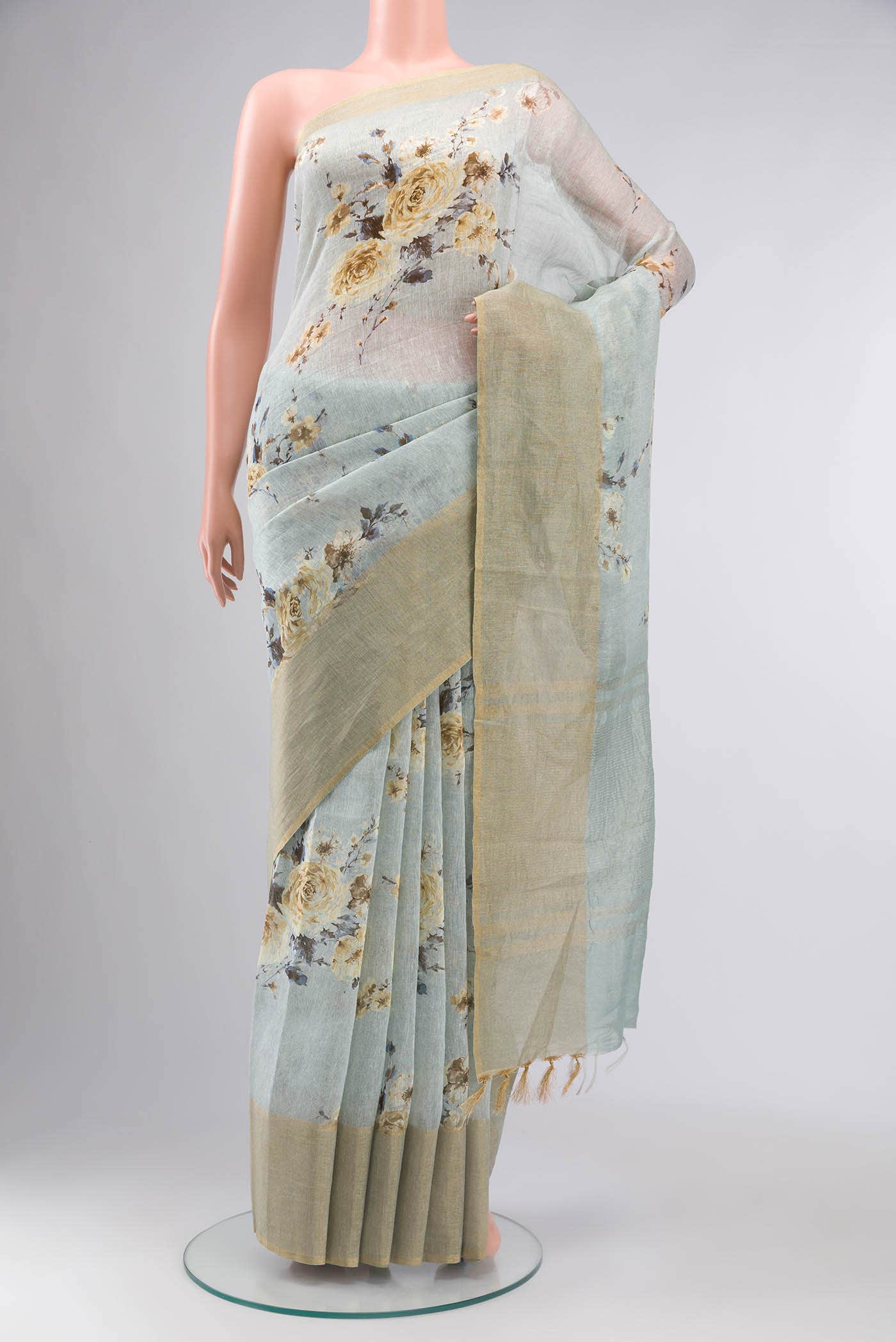 Light Blue Tussar Silk Saree