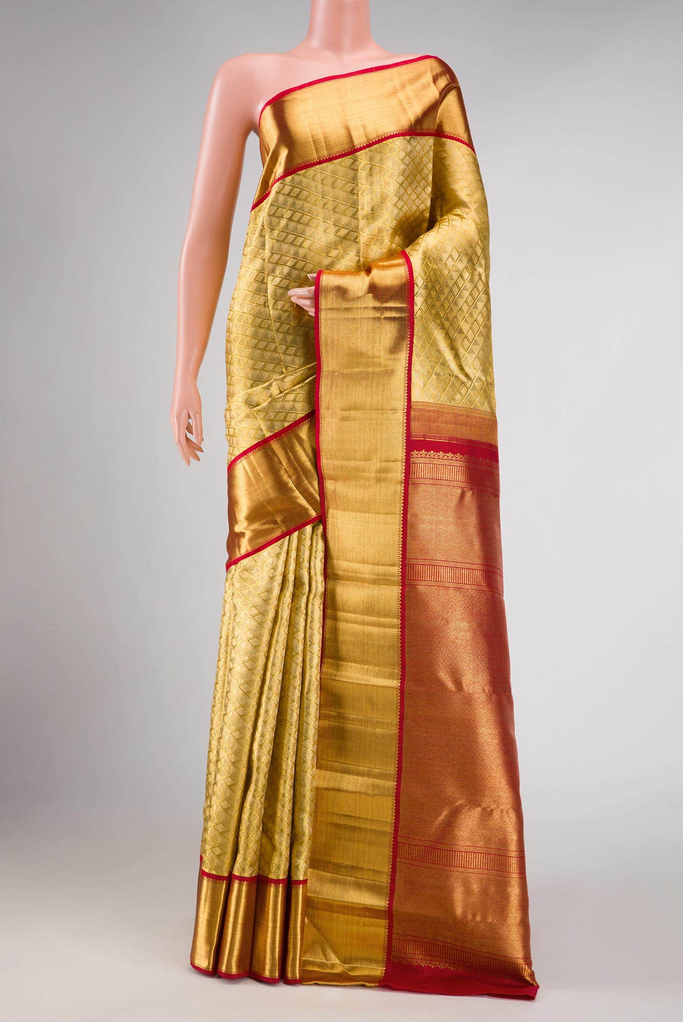Pure Silk Pure Zari Gold Dual Tone Kanchipuram Tissue Saree