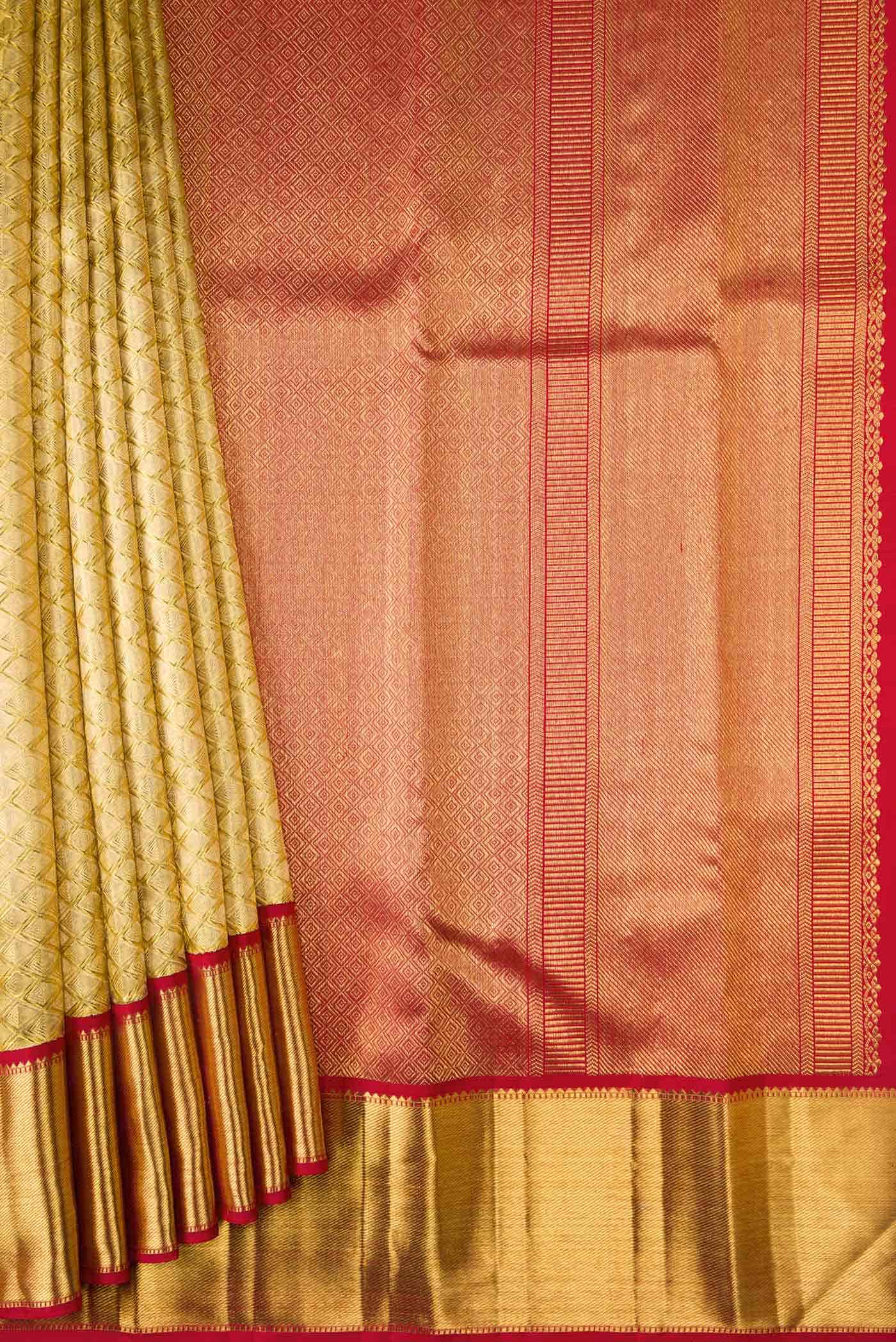 Pure Silk Pure Zari Gold Dual Tone Kanchipuram Tissue Saree