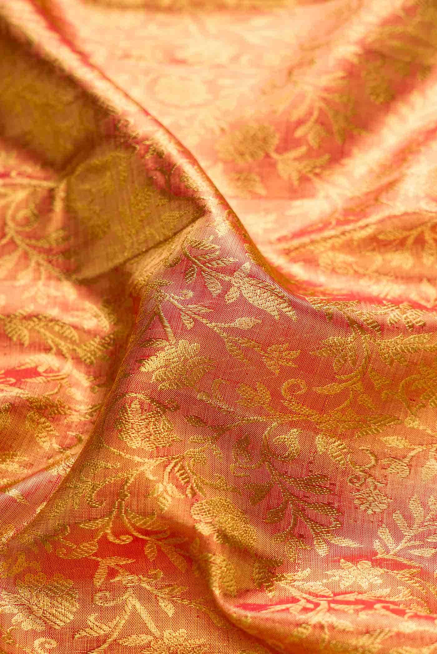 Pure Silk Pure Zari Red Dual Tone Kanchipuram Tissue Saree