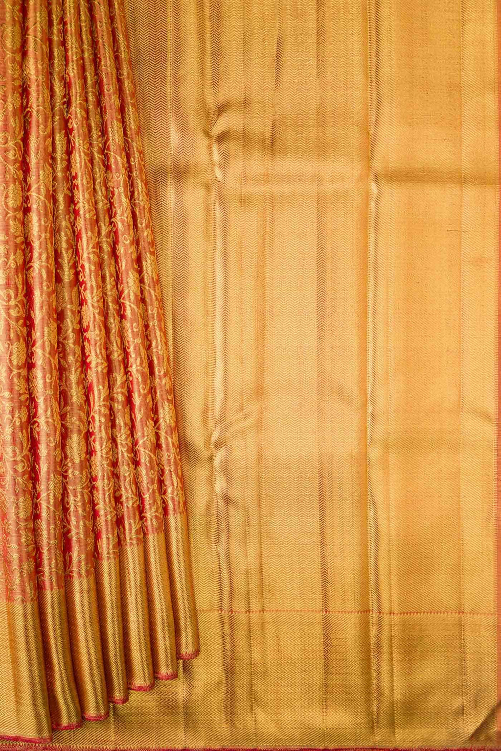 Pure Silk Pure Zari Red Dual Tone Kanchipuram Tissue Saree