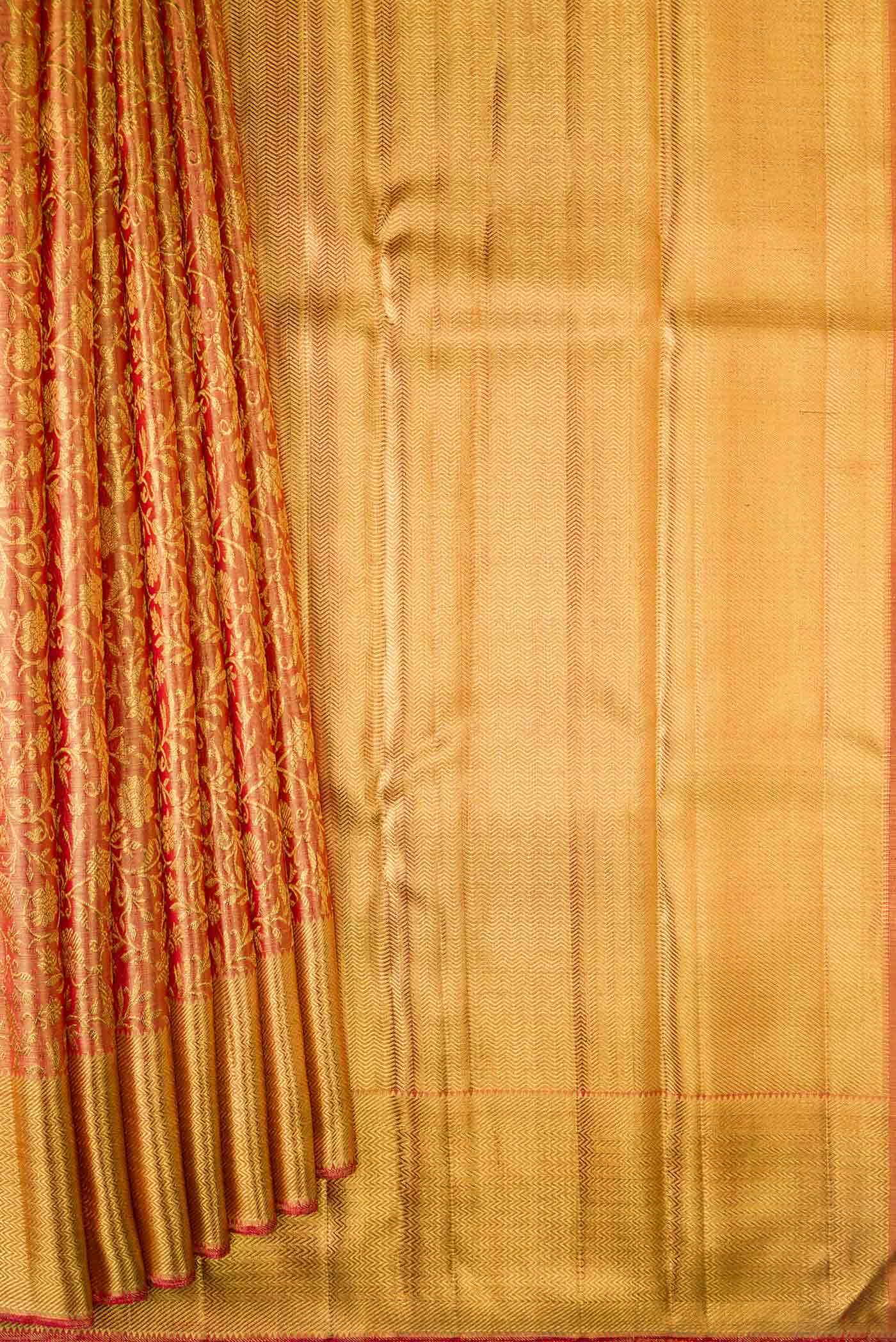 Pure Silk Pure Zari Red Dual Tone Kanchipuram Tissue Saree