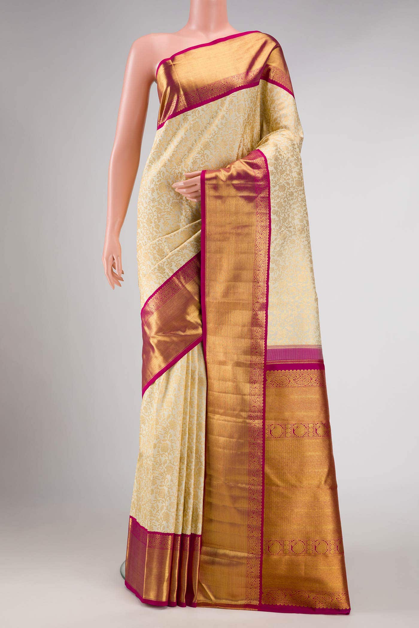 Pure Silk Pure Zari Off White Dual Tone Kanchipuram Saree