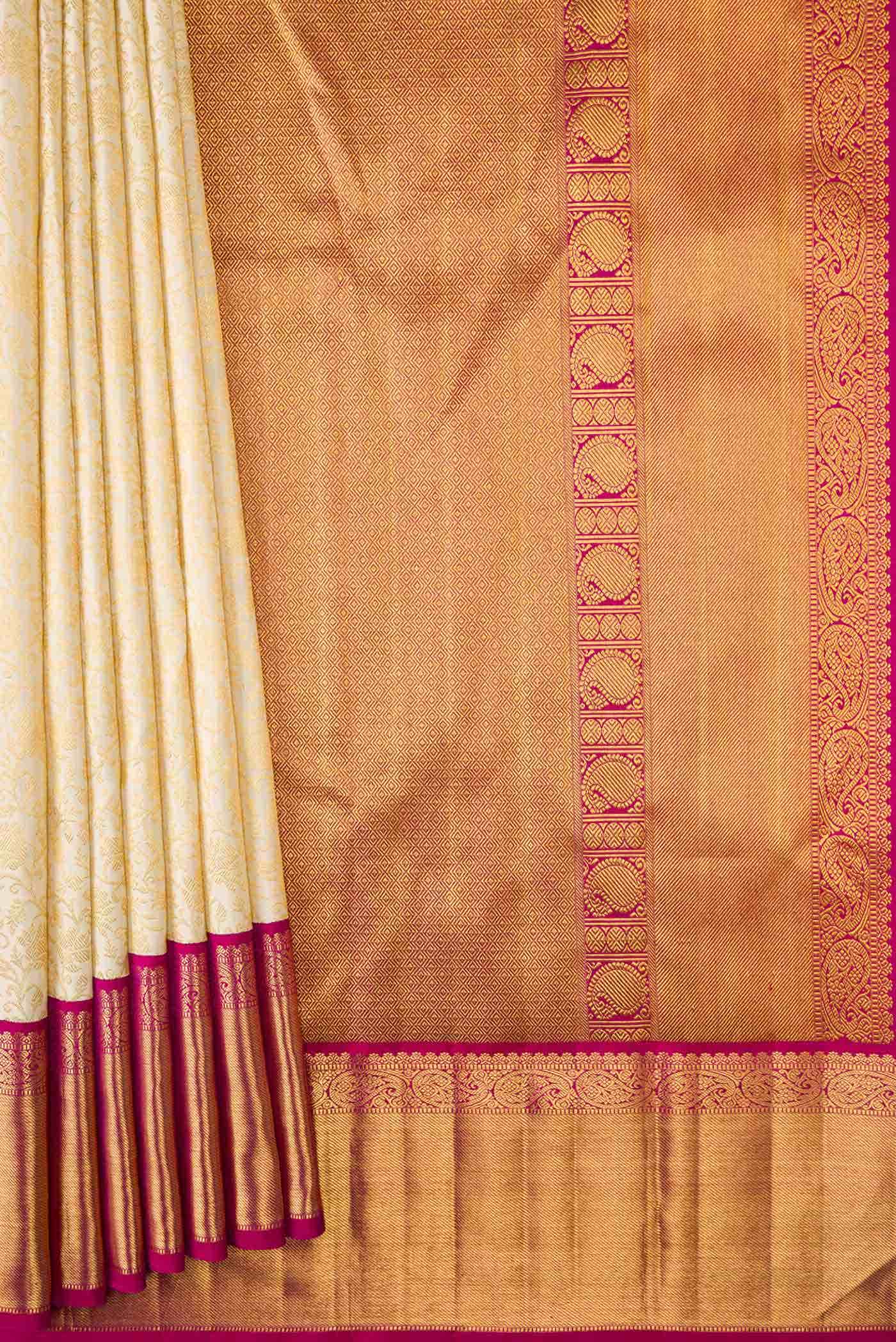 Pure Silk Pure Zari Off White Dual Tone Kanchipuram Saree