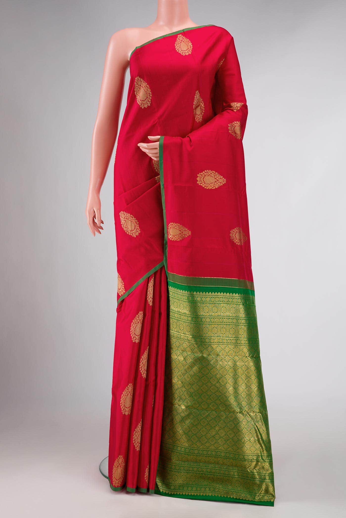 Pure Silk Pure Zari Red Dual Tone Kanchipuram Saree