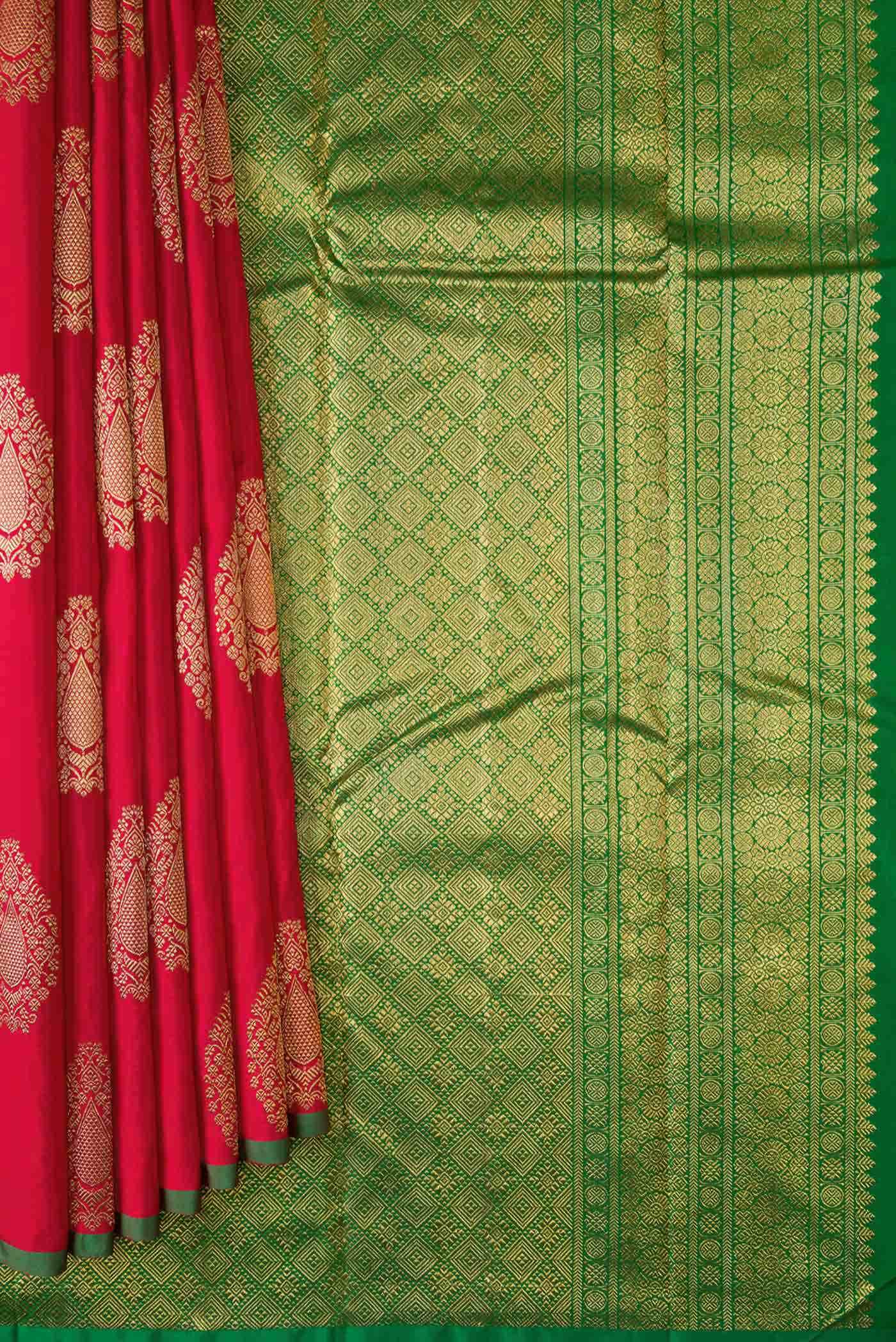 Pure Silk Pure Zari Red Dual Tone Kanchipuram Saree