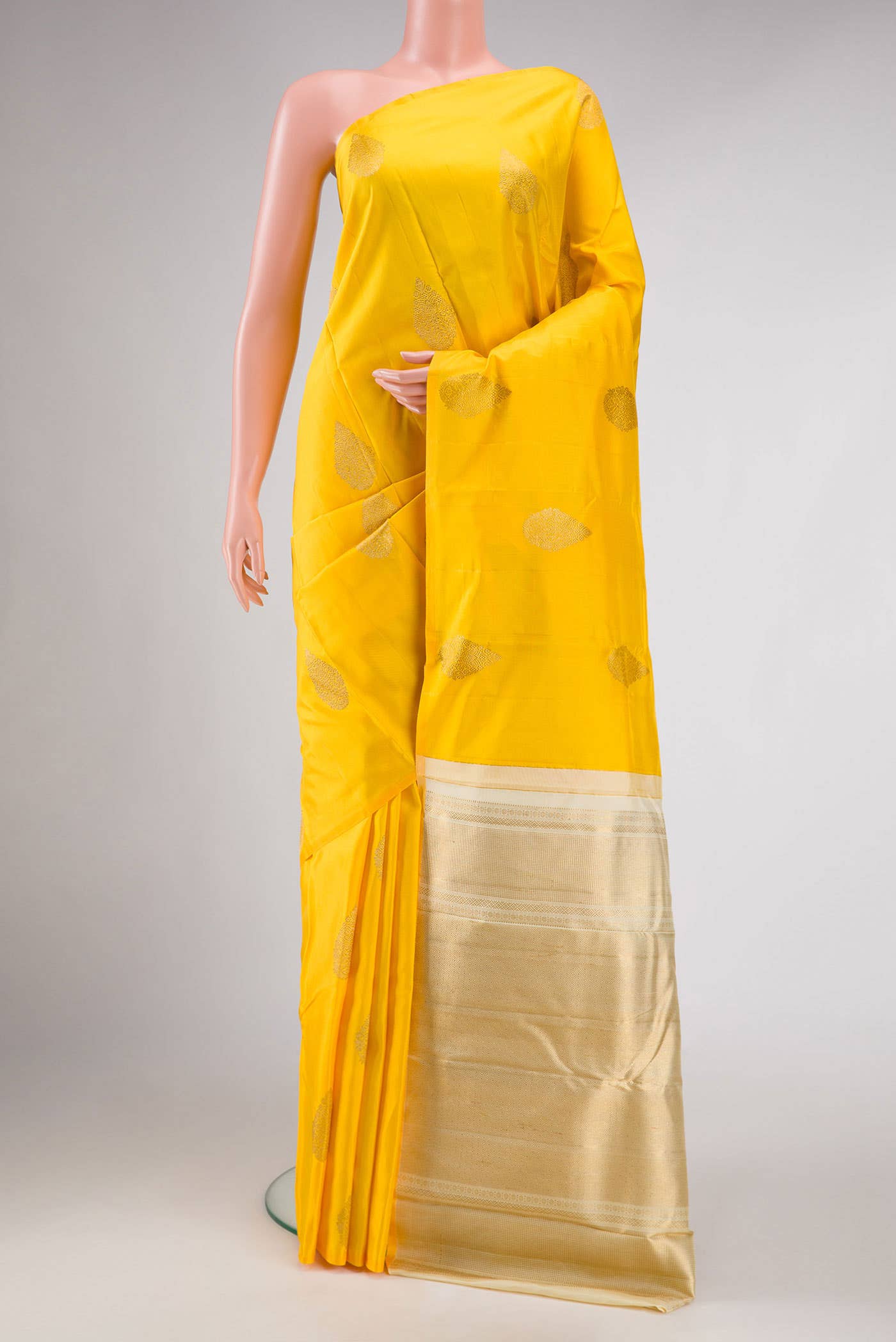 Pure Silk Pure Zari Yellow Dual Tone Kanchipuram Saree