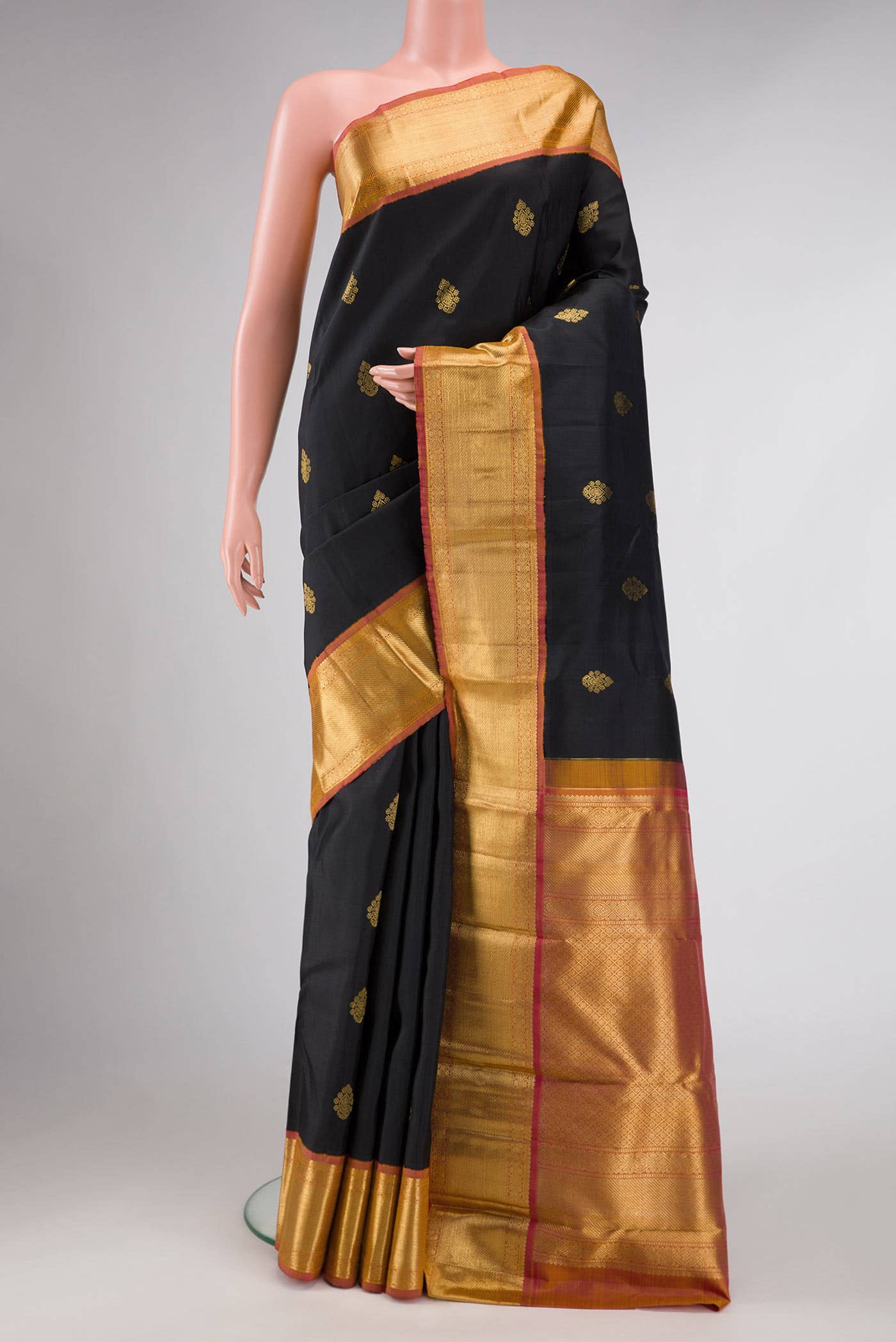 Pure Silk Pure Zari Black Kanchipuram Saree