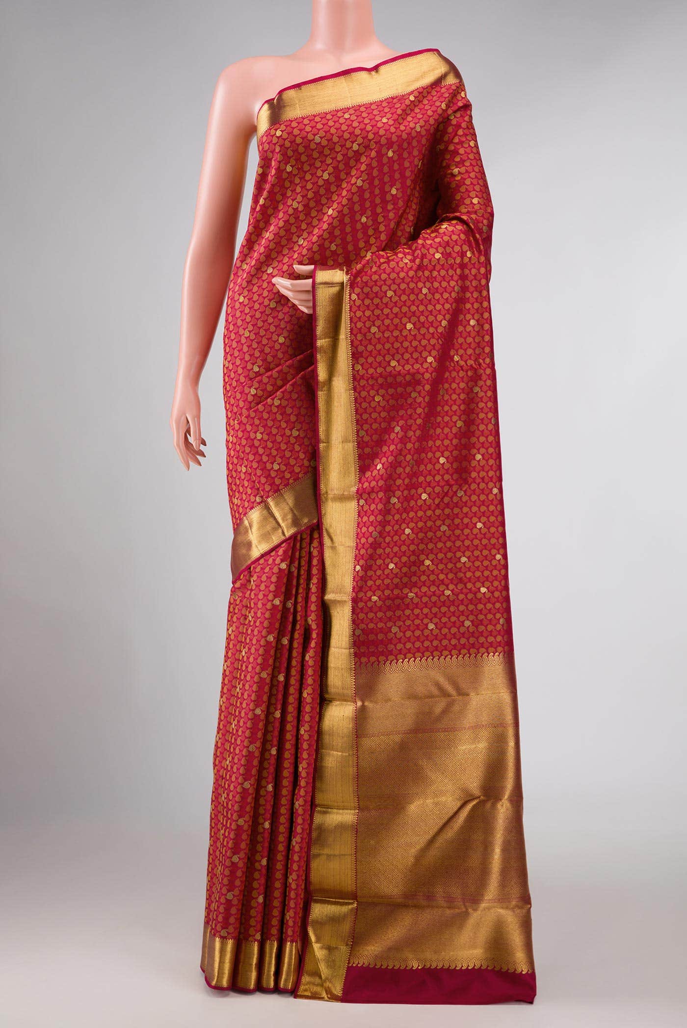 Pure Silk Pure Zari Dark Pink Dual Tone Kanchipuram Saree