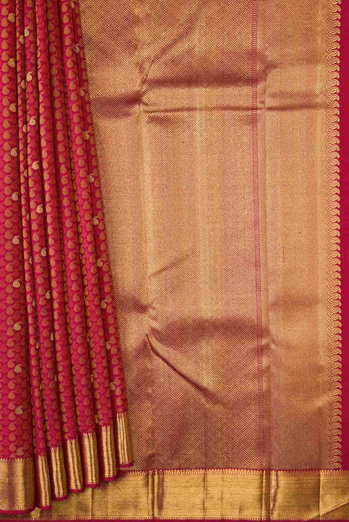 Pure Silk Pure Zari Dark Pink Dual Tone Kanjivaram Saree