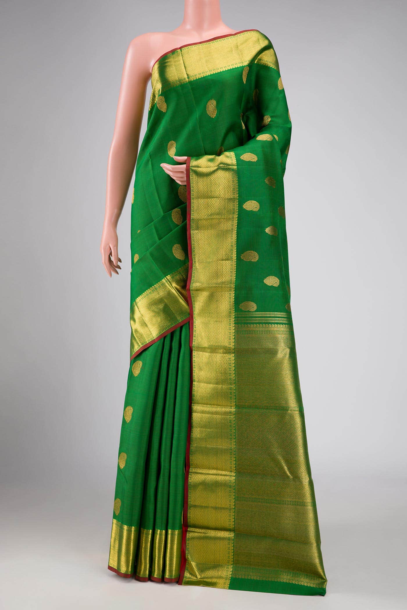 Pure Silk Pure Zari Green Dual Tone Kanchipuram Saree