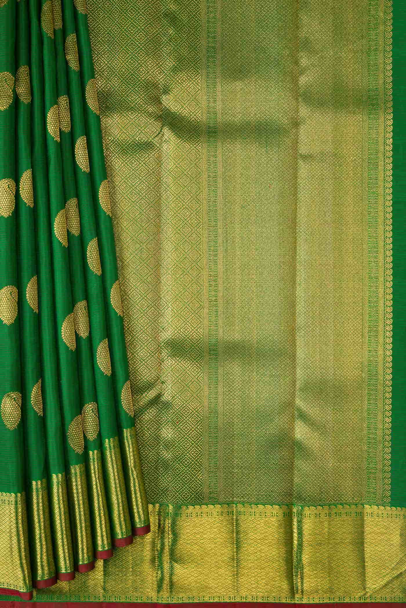 Pure Silk Pure Zari Green Dual Tone Kanchipuram Saree