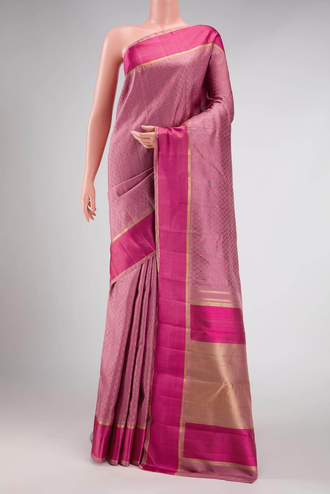 Pure Silk Pure Zari Pink Dual Tone Kanchipuram Saree