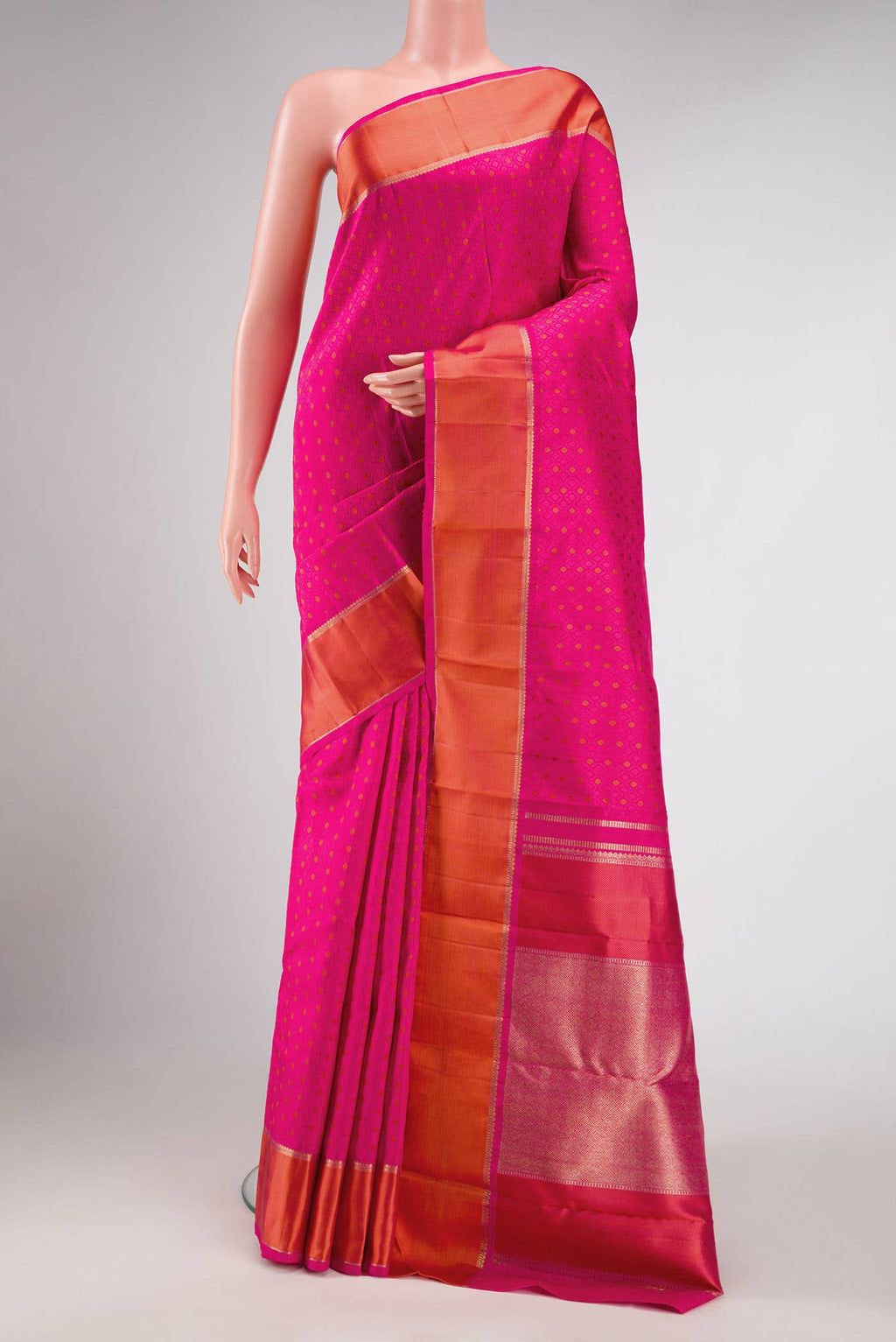 Pure Silk Pure Zari Dark Pink Dual Tone Kanchipuram Saree