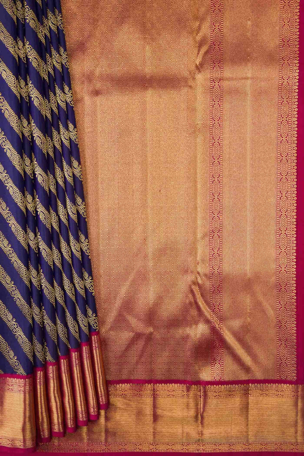 Pure Silk Pure Zari Navy Blue Dual Tone Kanchipuram Saree