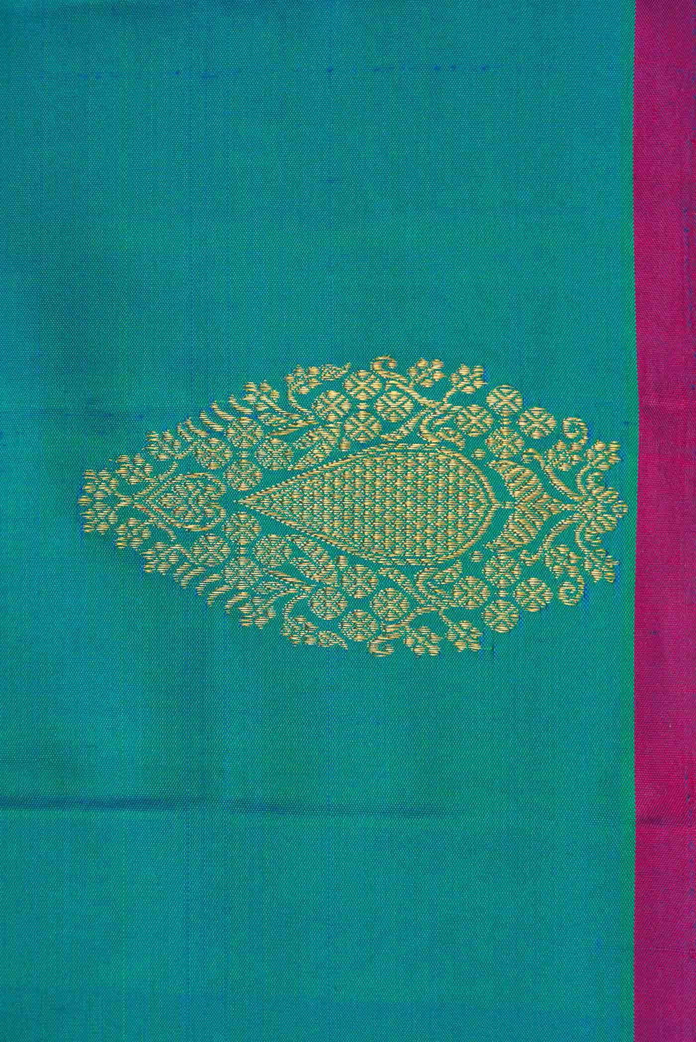 Pure Silk Pure Zari Teal Green Dual Tone Kanchipuram Saree