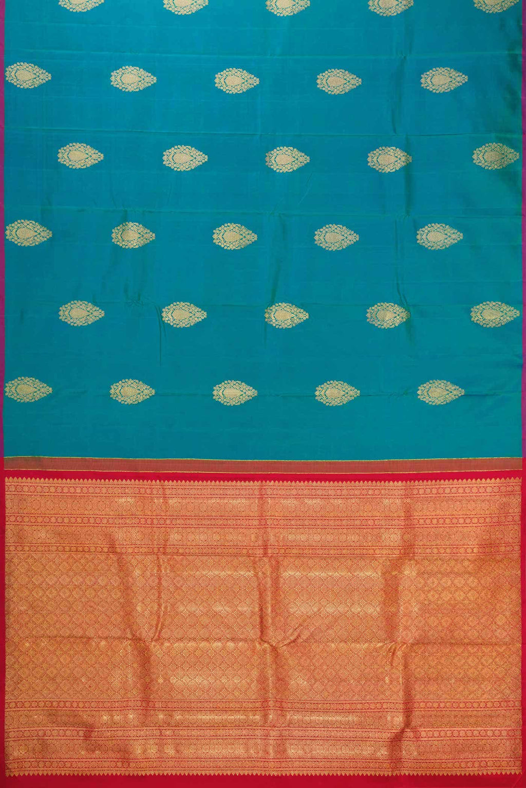 Pure Silk Pure Zari Teal Green Dual Tone Kanchipuram Saree
