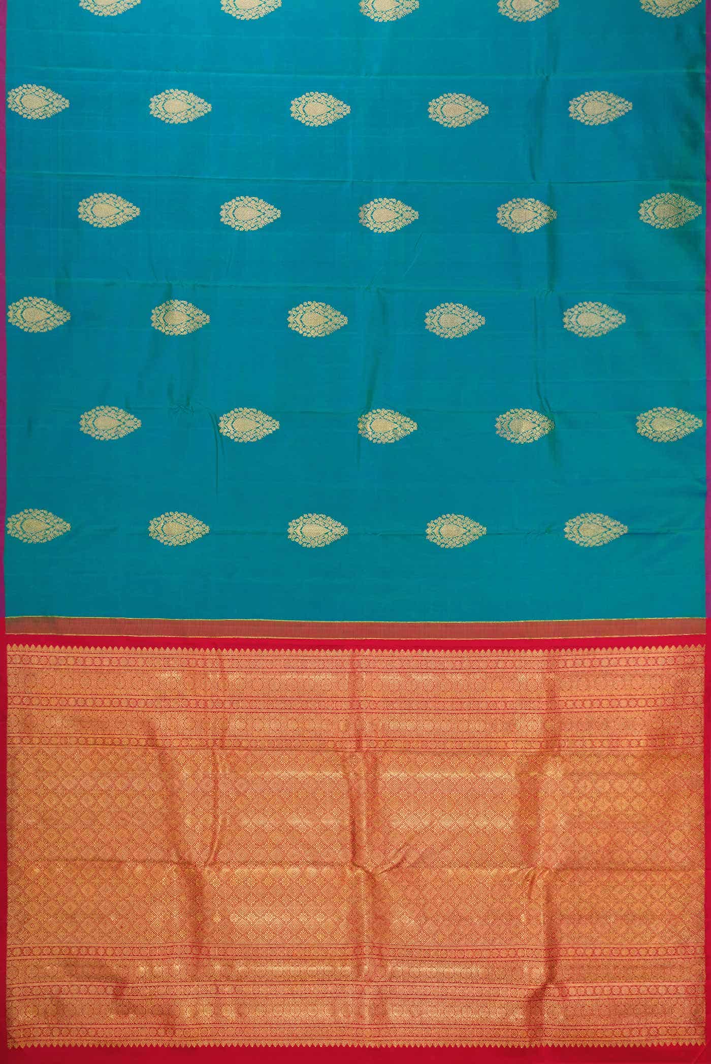 Pure Silk Pure Zari Teal Green Dual Tone Kanchipuram Saree