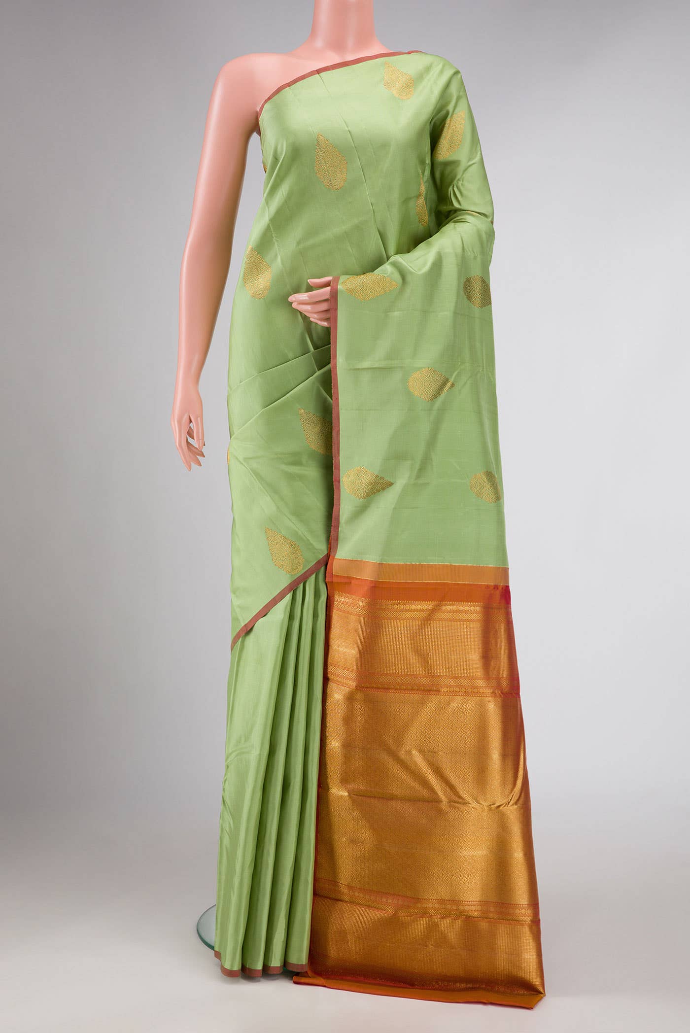 Pure Silk Pure Zari Light Green Dual Tone Kanchipuram Saree
