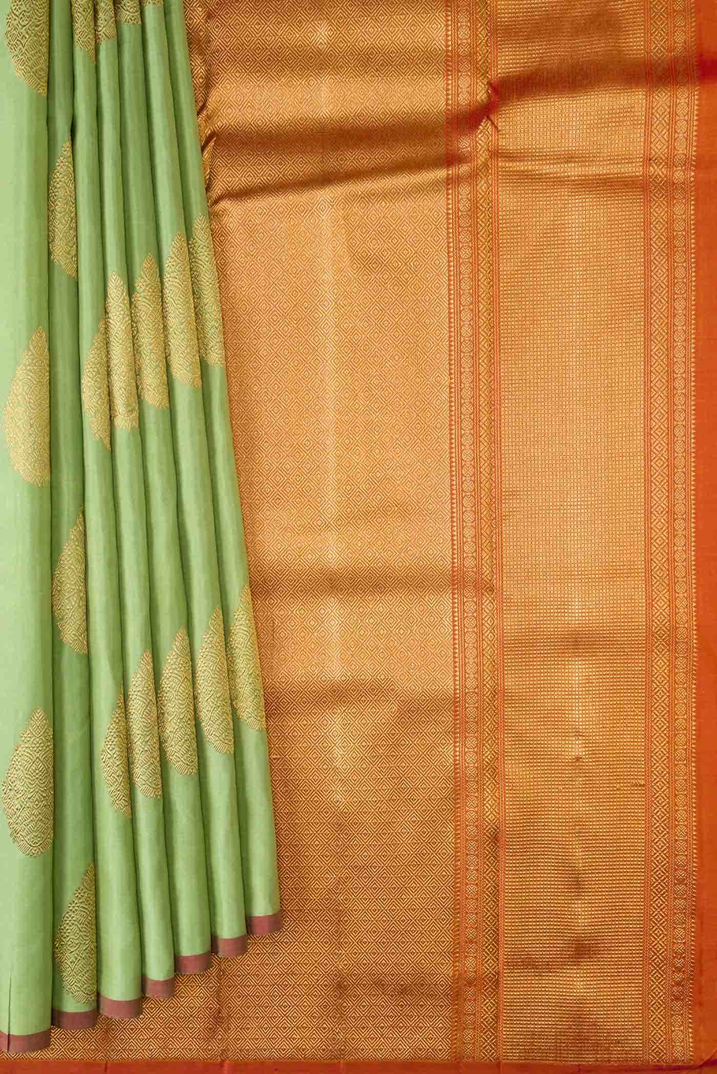 Pure Silk Pure Zari Light Green Dual Tone Kanchipuram Saree