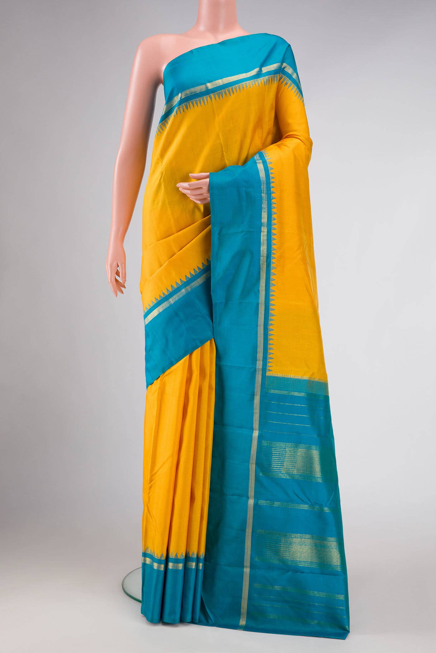 Pure Silk Pure Zari Yellow Dual Tone Kanchipuram Saree