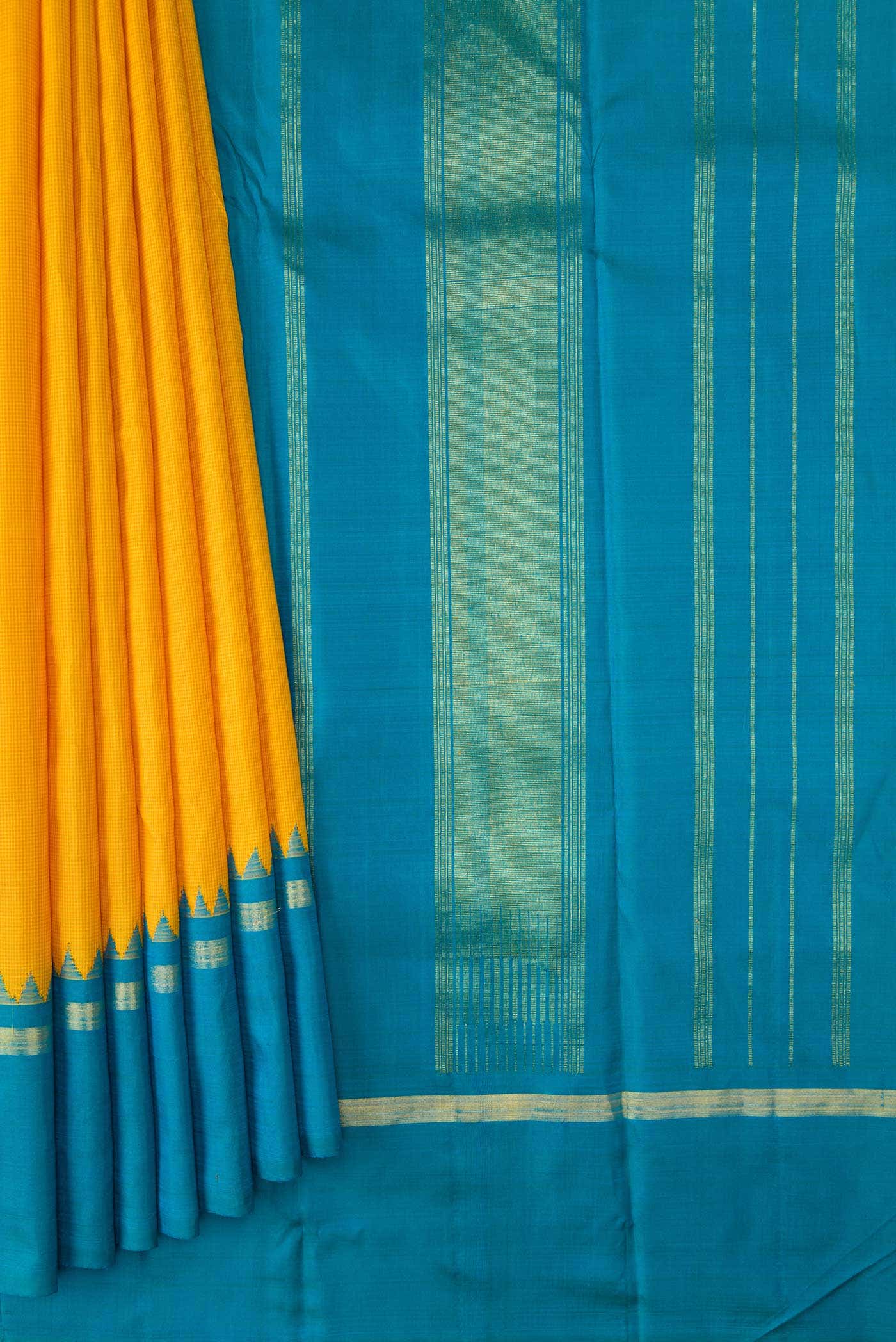 Pure Silk Pure Zari Yellow Dual Tone Kanchipuram Saree