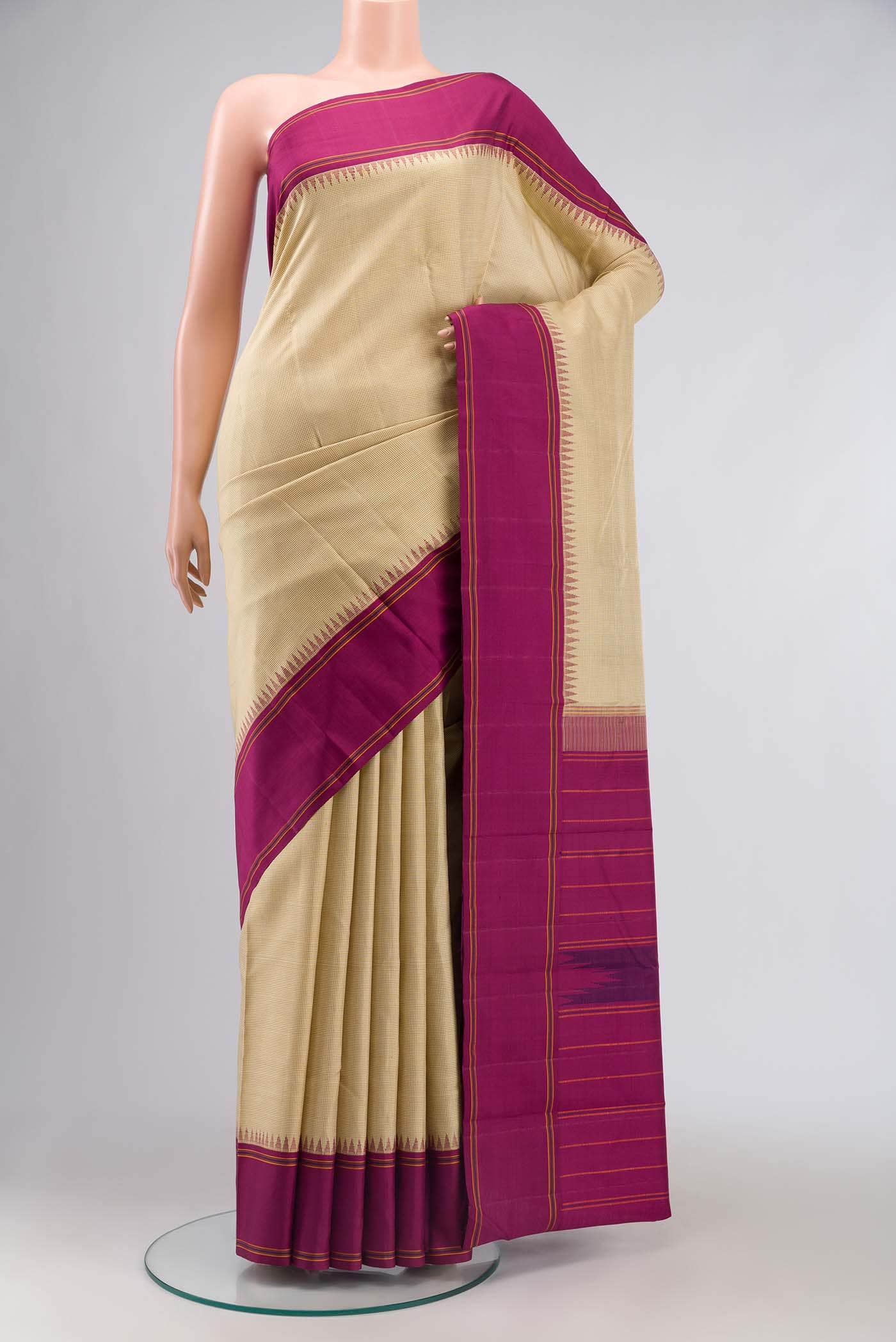 Beige Kanchipuram Silk Saree