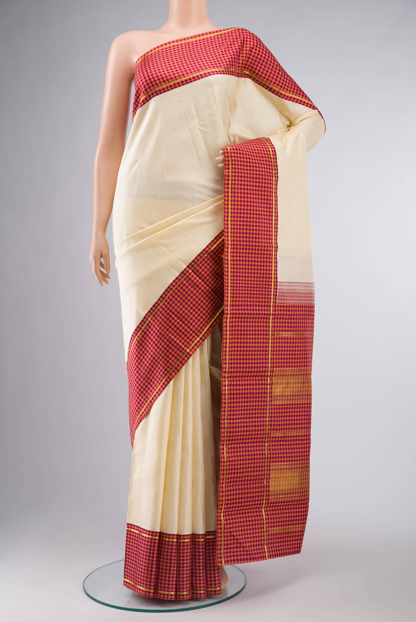 Pure Silk Pure Zari Cream Kanchipuram Saree