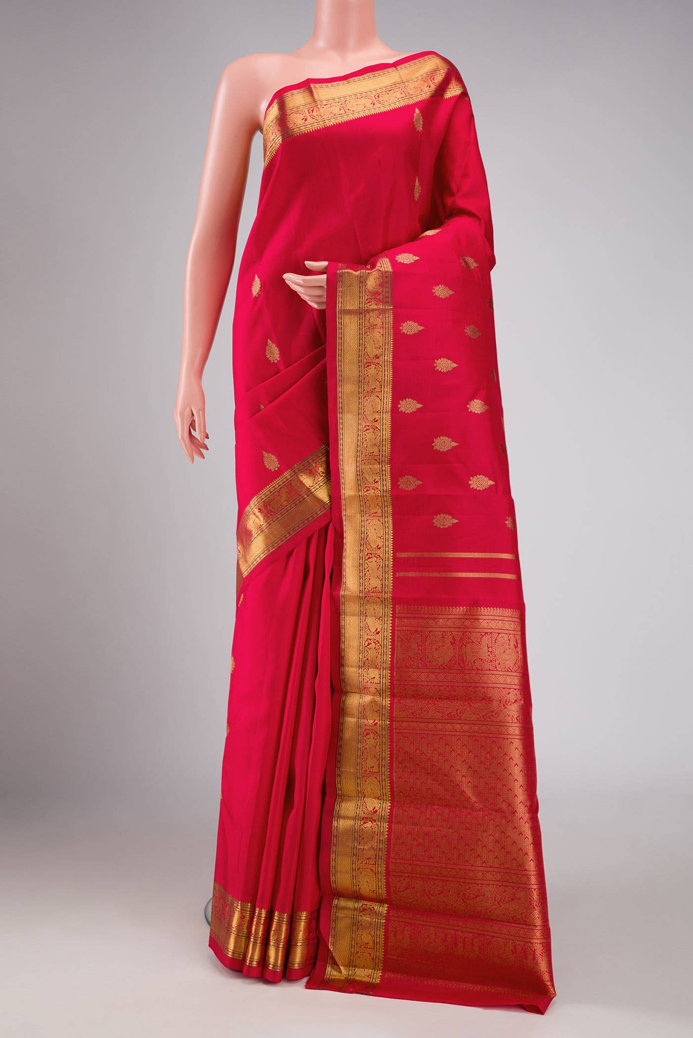 Pure Silk Pure Zari Red Dual Tone Kanchipuram Saree