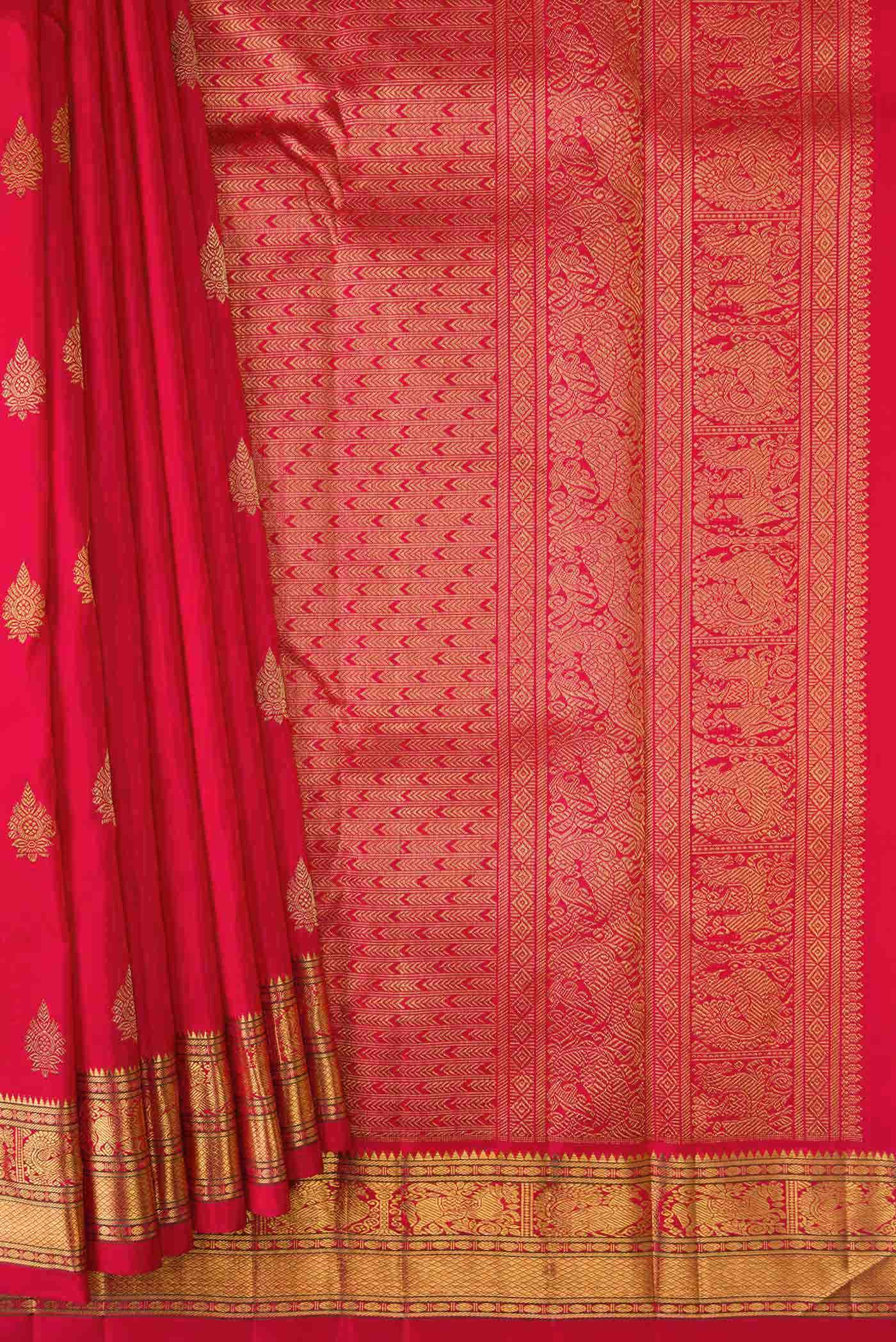 Pure Silk Pure Zari Red Dual Tone Kanchipuram Saree