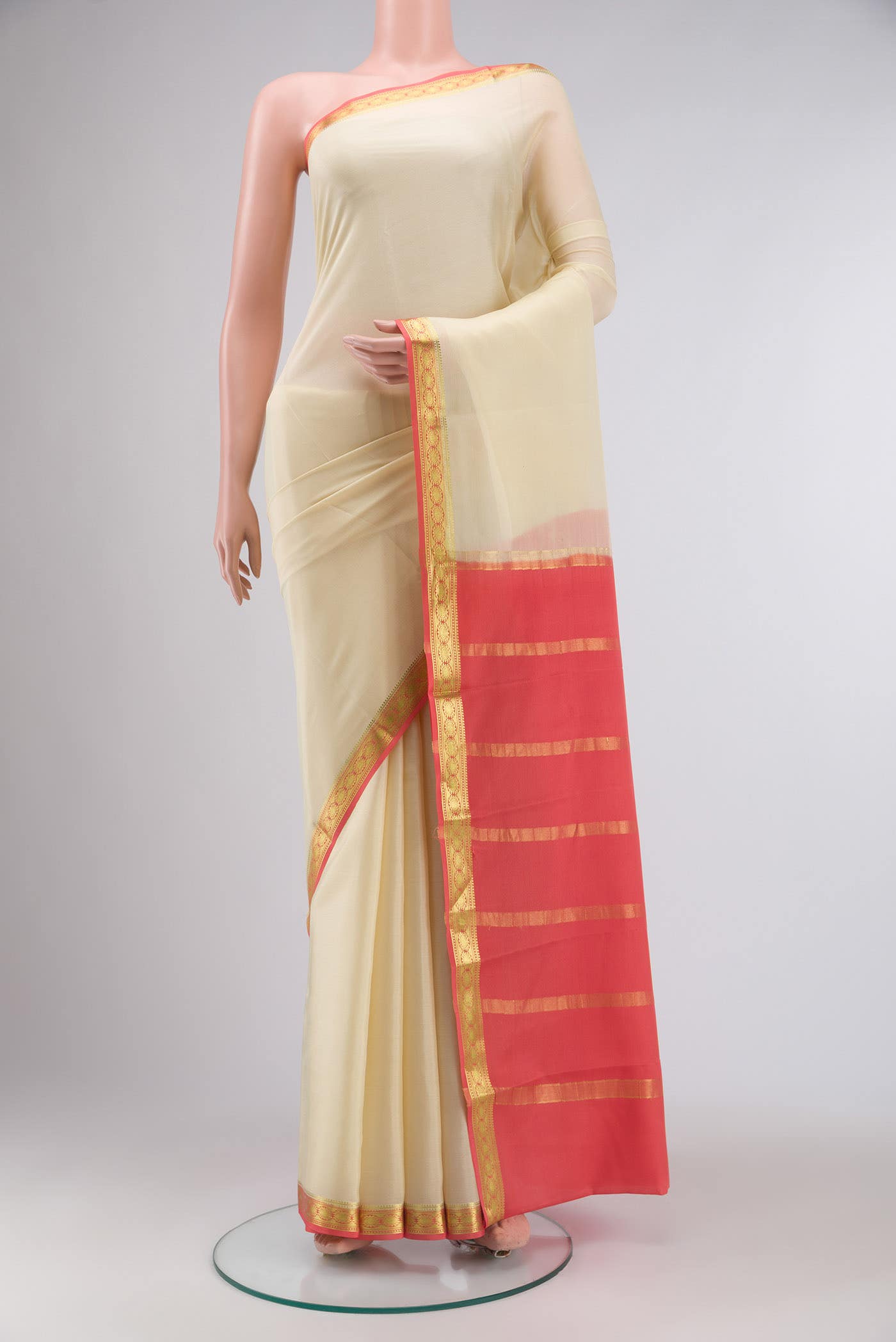Cream Mysore Crepe Saree