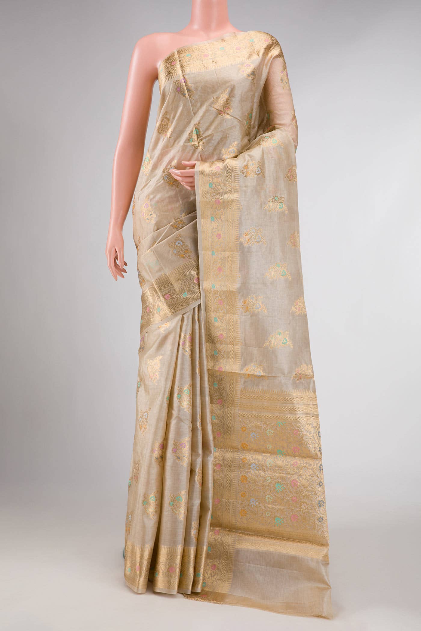 Beige Dual Tone Tussar Silk Saree