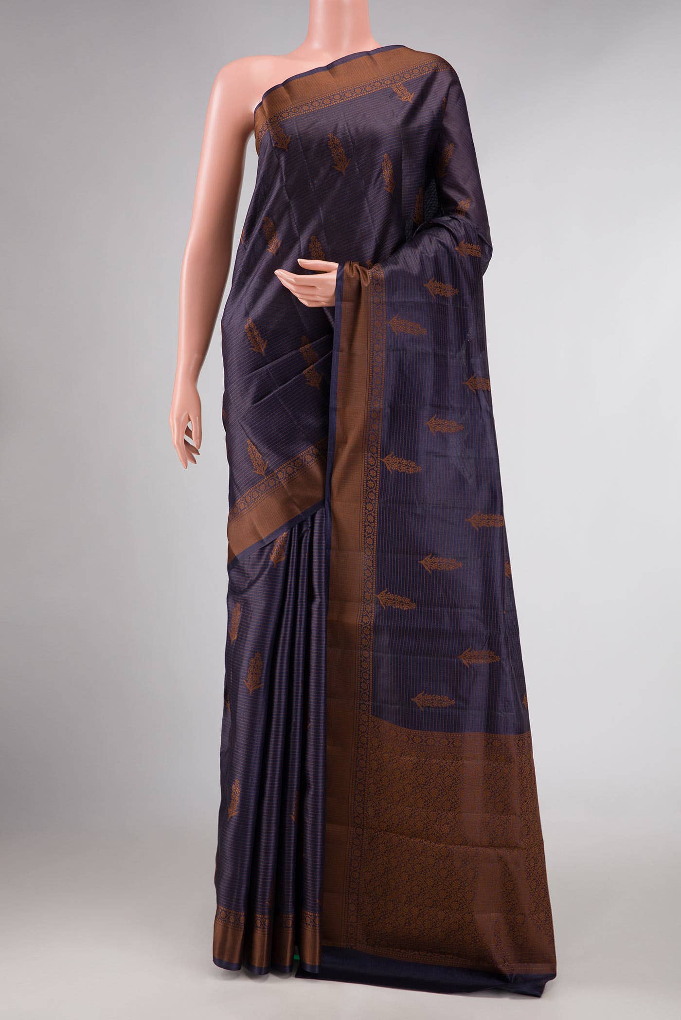 Navy Blue Dual Tone Tussar Silk Saree