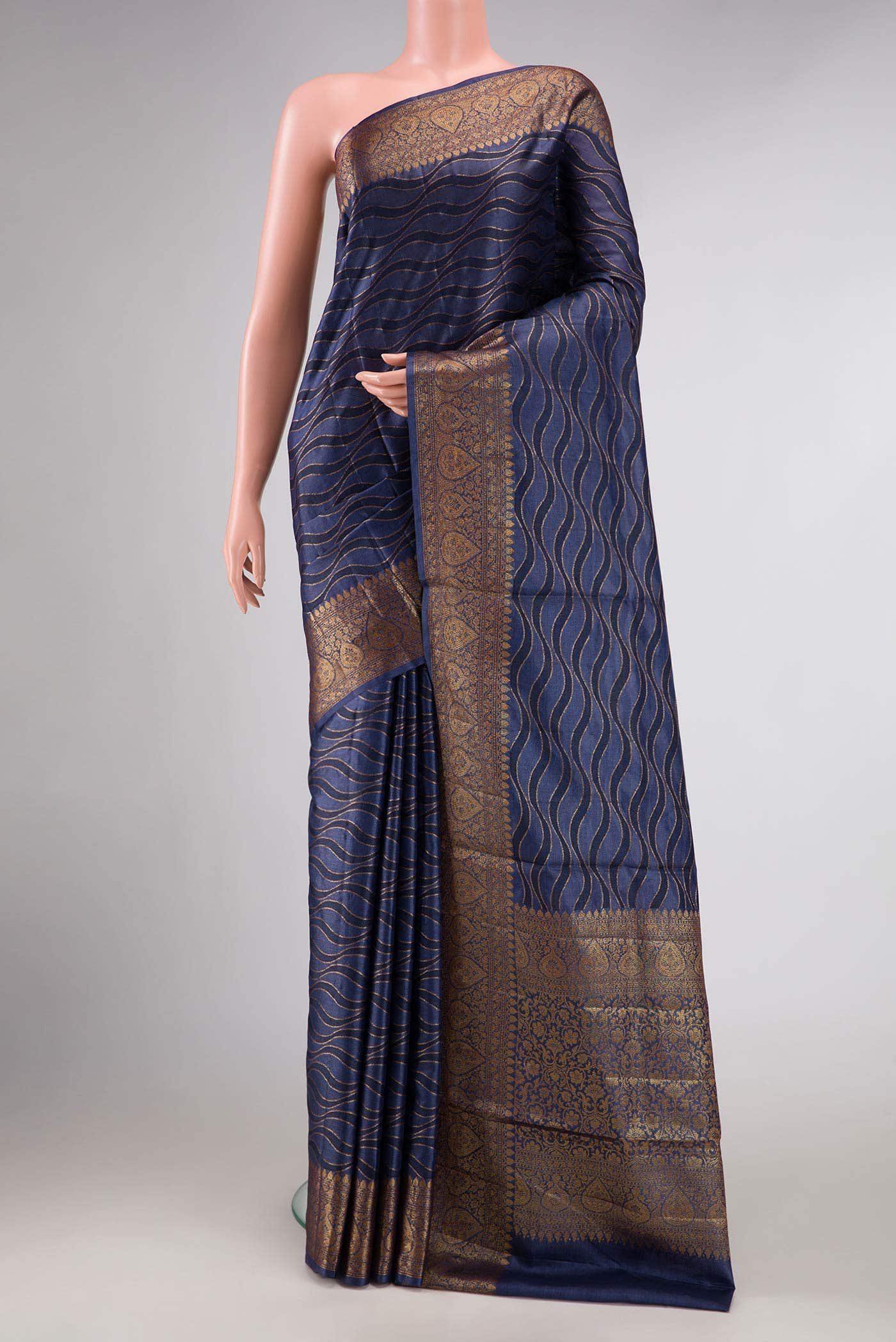Navy Blue Dual Tone Tussar Silk Saree