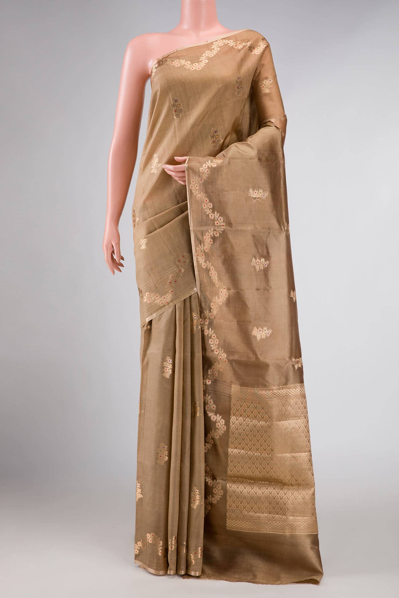 Dark Beige Dual Tone Tussar Silk Saree