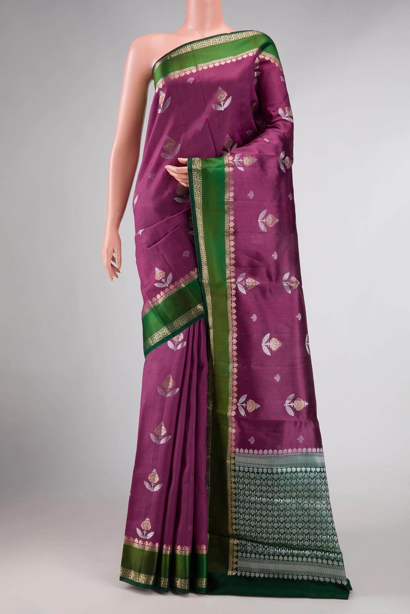 Burgundy Dual Tone Tussar Silk Saree